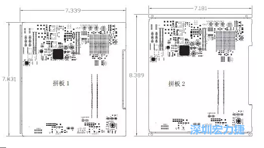 如圖11所示在兩種拼板中PCB單元的邊條位置不同，拼板1中邊條在長(zhǎng)邊方向，而拼板2中邊條在短邊方向-深圳宏力捷