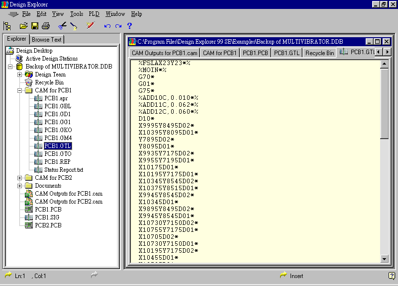 要檢查各Gerber輸出文件，則在瀏覽器中打開CAM Output for PCB1，即可看到一系列Gerber輸出文件。