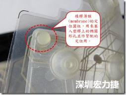 橡膠薄膜(membrane)的定位圓柱，可以用來塞入塑膠上的橢圓形孔洞，最為緊配的定位之用。