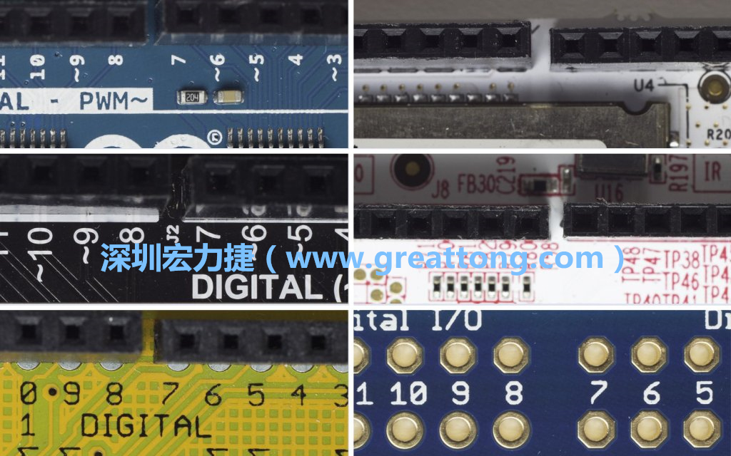 各種不同尺寸的Arduino上第7、8腳位的間距。