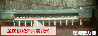 塑膠蓋子塞到connector內(nèi)側(cè)，加熱后金屬彈片容易局部變形。 